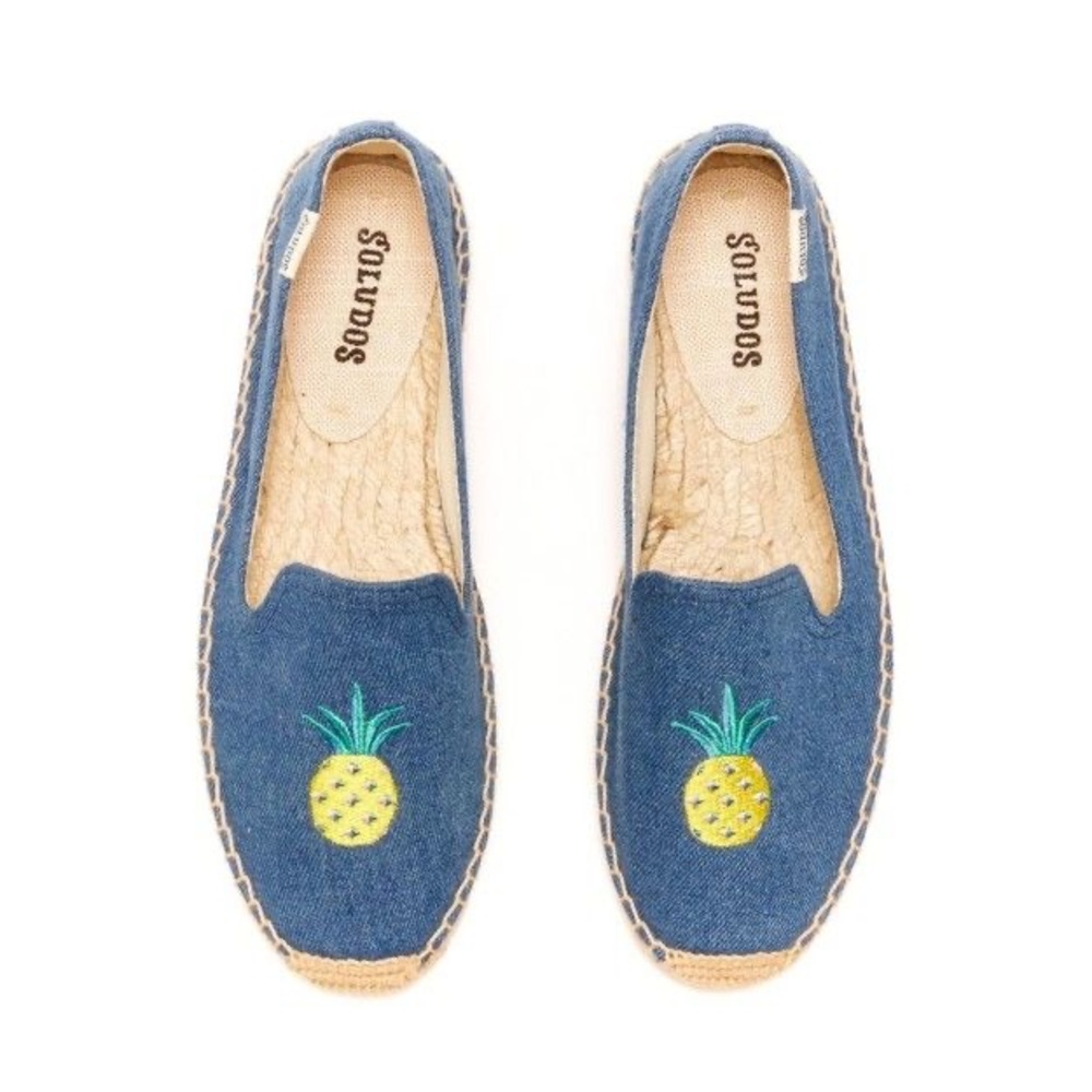 Soludos Denim Pineapple Espadrille Flats Chambray Blue Size 9